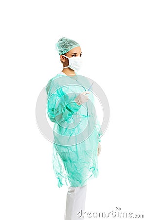 Side view female doctor with a scalpel Stock Photo