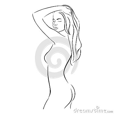 side view female sensual stylized half body contour Cartoon Illustration