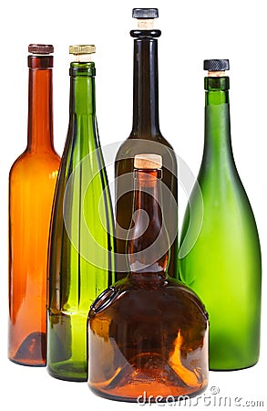 Side view of few empty closed wine bottles Stock Photo