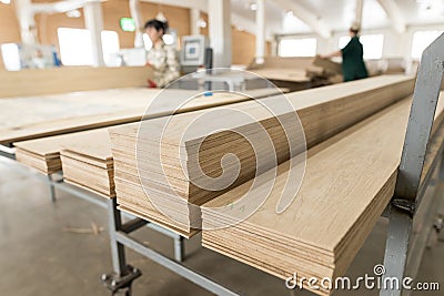 Side view of folded decorative wooden blocks on storage Stock Photo