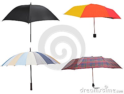 Side view of four different open umbrellas Stock Photo