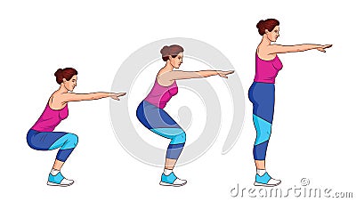 Side view girl trains with her own weight. Vector Illustration