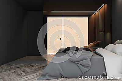 Side view of gray master bedroom interior Stock Photo