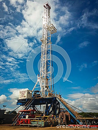 Side view from the ground of an oil drilling drill in Venezuela Editorial Stock Photo