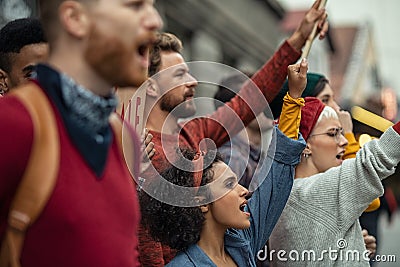 Group of people in rally protesting Stock Photo