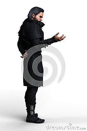 Side view of a man holding his hand out in an urban fantasy style mage pose Cartoon Illustration