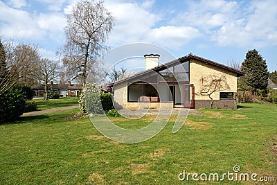 Side view of the house of the shining sun, a Dutch bungalow in Goor Overijssel Stock Photo