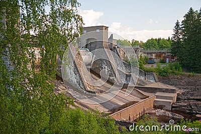 Side view of hydroelectric power station Imatrankoski in Imatra, Finland Stock Photo