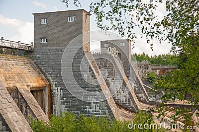 Side view of hydroelectric power station Imatrankoski in Imatra, Finland Stock Photo