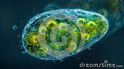 A side view image of an algae cell revealing its unique oval shape and s of tiny organelles within. . Stock Photo