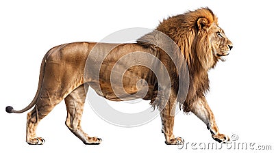 Side view of a male lion walking, isolated on transparent background. Stock Photo