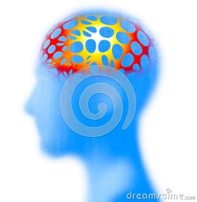 Side view of man with headache, brain pain, symptoms. Stock Photo