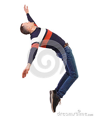 Side view of man in zero gravity or a fall Stock Photo