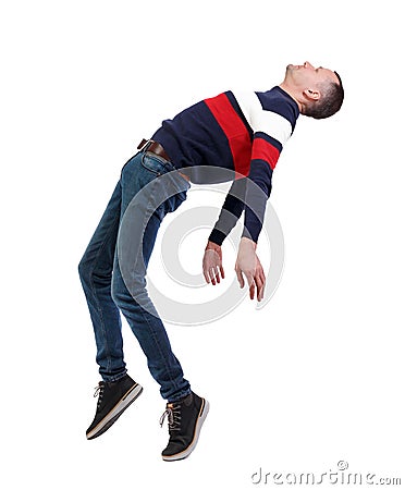 Side view of man in zero gravity or a fall Stock Photo