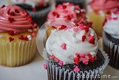 Side view of many mini cupcakes Stock Photo