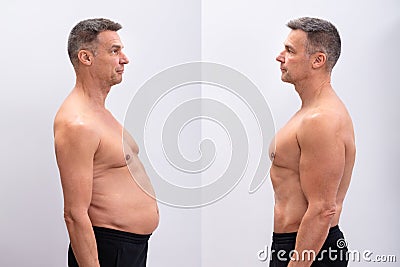 Man Before And After Loosing Fat Stock Photo