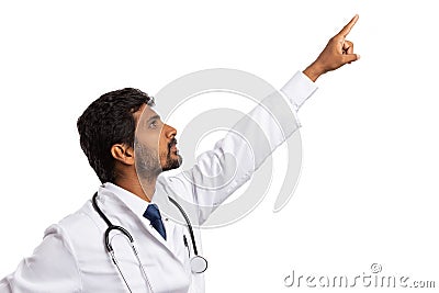 Side-view of medic pointing up Stock Photo