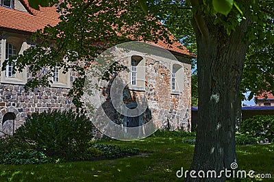 Side view of a medieval village church in the state of Brandenburg Stock Photo