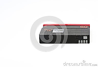 Side view of a Mini DV format video cassette isolated on a white background Editorial Stock Photo