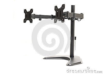 Side view modern dual monitor desk mount stand isolated on white background Stock Photo