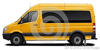 Side view of a modern passenger American minibus in yellow. Stock Photo