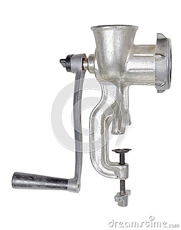 Side view of old iron mincer isolated Stock Photo