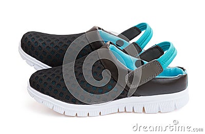 Side view pair of black shoes on a white background with clipping path Stock Photo