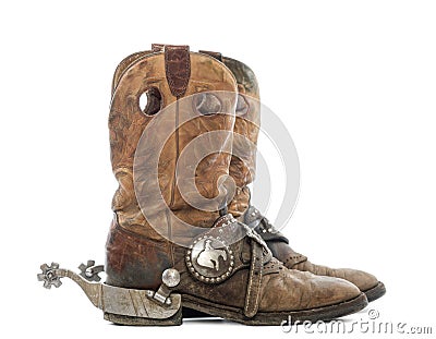 Side View Of A Pair Of Cowboy Boots With Spurs Royalty Free Stock ...