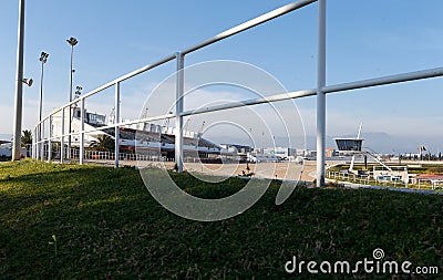 Side view of palma de mallorca hippodrome installations during a horse harness race Editorial Stock Photo