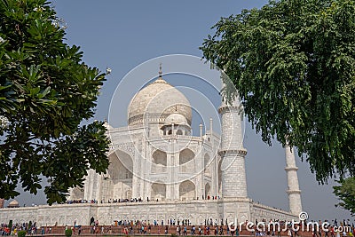 The side view of the park and Taj Mahal in Agra, India. Stock Photo