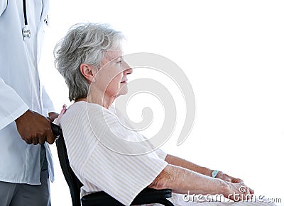 Side view of pensive senior patient in wheelchair Stock Photo