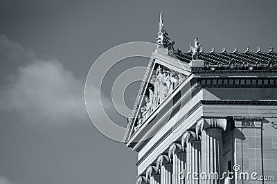 Side View of the Philadelphia Museum of Art in Black and White Stock Photo