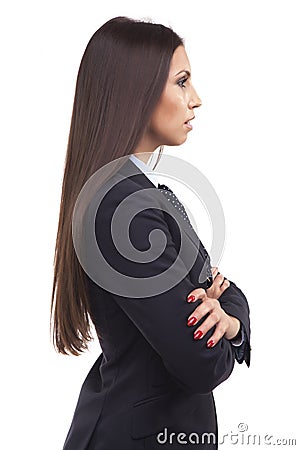 Side view photo of seriou businesswoman Stock Photo