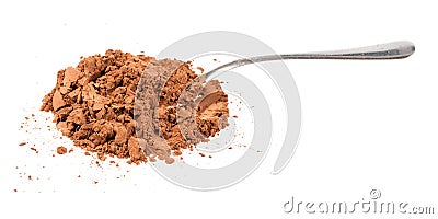 Side view pile of ground carob powder with spoon Stock Photo