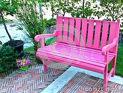 Side view of pink bench Stock Photo