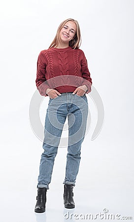 Side view . pretty young woman looking forward Stock Photo