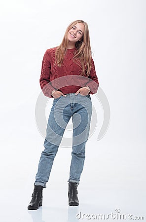 Side view . pretty young woman looking forward Stock Photo