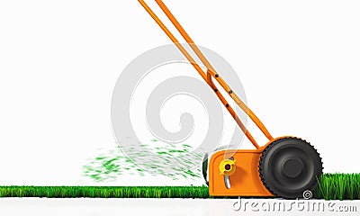 A side view of a push lawn mower at work Stock Photo