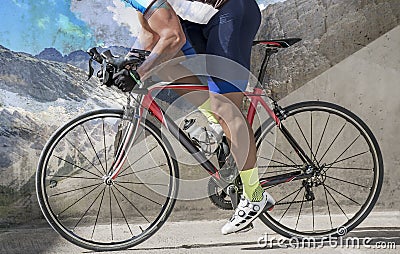 Side view race biker mountain gradient Stock Photo