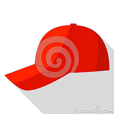 Side view of red baseball cap icon, flat style Vector Illustration