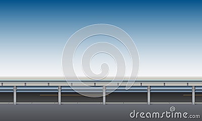 Side view of the road, overpass, bridge with a crash barrier, roadside, clear blue sky background, vector Vector Illustration