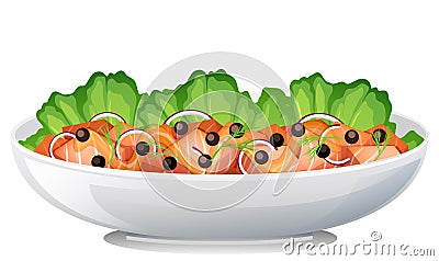 Side view of salmon salad bowl isolated Vector Illustration