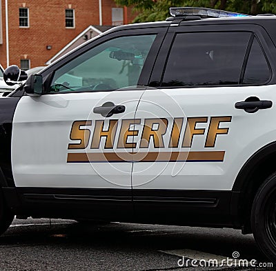 Side view of Sheriff`s car door Editorial Stock Photo