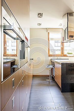 Side view of spacious kitchen Stock Photo