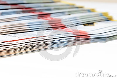 side view of a stack of magazines Stock Photo