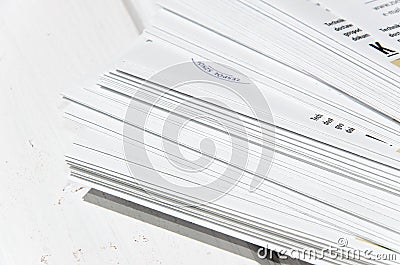 side view of a stack of magazines Stock Photo
