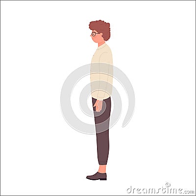 Side view of standing nerd boy Vector Illustration