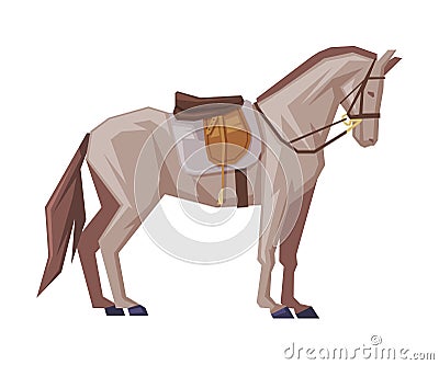 Side View of Thoroughbred Racing Horse with Saddle, Derby, Equestrian Sport Vector Illustration Vector Illustration