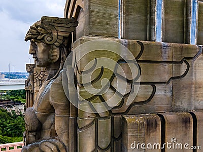 Side view of two Guardians of Transportation with the wings that inspired the new team logo Editorial Stock Photo