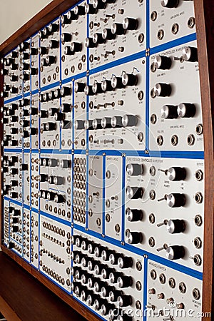 Side view of vintage analog modular synthesizer Stock Photo